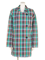 チェック オーバー コート/柄GRN