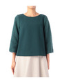 ボートネック切り替え七分袖ブラウス/ダークグリーン(023)
