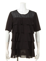 【Planet blue world】ラッフルフリルブラウス/ブラック