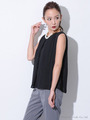 【OU】タックシフォンデザインTOP/BLACK