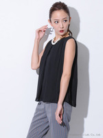 【OU】タックシフォンデザインTOP/BLACK