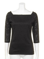 スクエアネックレースプルオーバー/ブラック