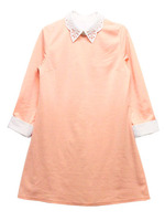 ヒートカットデザインカラー付け衿ワンピース/ピンク