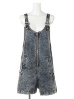 O0502 デニムZIPショートサロペット/ケミカルインディゴ