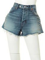 T0925 スタッズ付きショートパンツ/中古加工濃色