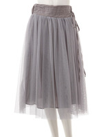 【ECURY】ハイウエストチュールミモレスカート/ブラック