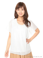 アクセ付シフォンTブラウス/オフホワイト