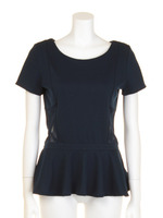 サイド透けペプラムトップス/ネイビー