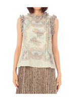 スカーフ柄フリルブラウス/ホワイト(104)