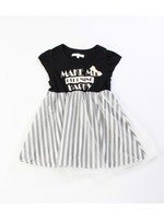 チュール付きストライプワンピースワンピース/ブラック(019)