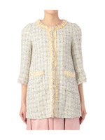 ラメツイード調ノーカラーコート/イエロー系(432)