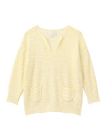 ラメ使いキーネックドロップショルダーニット/オフホワイト(003)