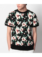 花柄スウェットクルーネック半袖T/ブラック(019)