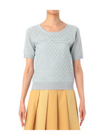 総柄デザイン半袖ニット/ブルー系(091)