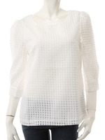 【ECURY】格子柄レーストップス/ホワイト