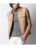 ゴートレザー襟付きライダースジャケット/ベージュ(052)