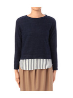 ストライプシャツレイヤード風ニット/オフホワイト(003)