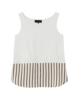 異素材ストライプ切り替えタンクトップ/オフホワイト(003)