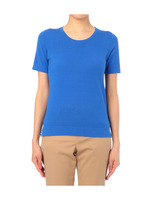 裏ライン&ボーダー半袖コットンニット/ブルー系(092)