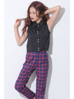 【OU】ダブル釦リボンタイシャツ/BLACK