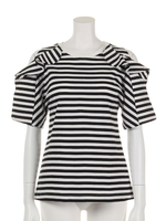 フリルスリーブボーダープルオーバー/WHTxBLK