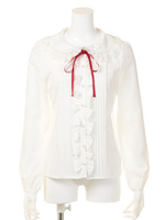 リボンタイ付きレースカラーブラウス/レッド