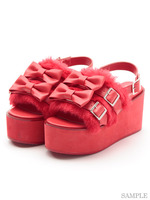 RIBBON FUR HIGH SOLE SANDAL/LIGHT BLUE