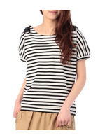 ショルダーリボンボーダーカットソー/ブラック(319)