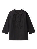 リボン使いラウンドカラー七分袖ブラウス/ブラック(019)