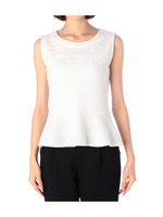 レース切り替えぺプラムカットソー/ブルー系(190)