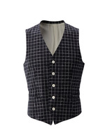 手描きチェックプリント ベスト/ブルー系(194)