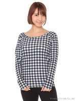 ギンガムチェックカットソー/レッド