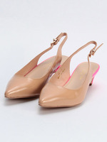 【本革】バックベルトポインテッドトゥパンプス/ベージュ