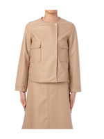 フェイクレザーノーカラージャケット/アイボリー(004)