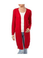 レーヨン混ロングトッパーニットカーディガン/レッド(062)