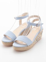 【camille bis RANDA】フラワービジューウェッジサンダル/PINK