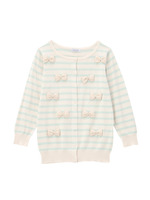 リボン使いボーダーニットカーディガン/ライトグリーン(321)