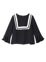 袖フリルライン切り替えブラウス/ブルー系(095)