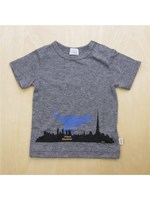 かすれ天竺恐竜プリント半袖Tシャツ/グレー