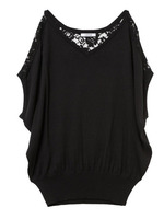 ドルマンレース切替VニットPO/ピンク