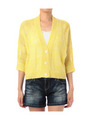 編み地切り替えニットカーディガン/イエロー系(032)
