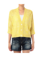 編み地切り替えニットカーディガン/イエロー系(032)