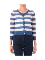 クロップドボーダーカーディガン/ブルー系(092)