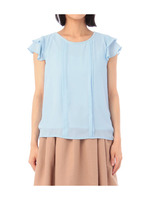 衿ビジューフリルスリーブカットソー/ブルー系(090)