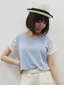 袖切替ショートTシャツ/ブルー