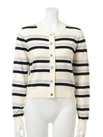 配色ボーダービジューボタンカーデ/グレー