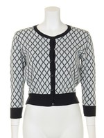 麻混配色カーディガン/パープル