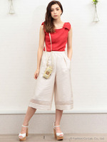 オーガンジー切り替えガウチョパンツ/ベージュ