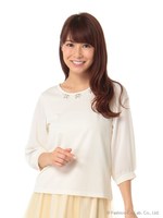 ビジュー付袖異素材プルオーバー/アイボリー