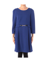 ビット付き鹿の子ハイウエストワンピース/ブルー(092)